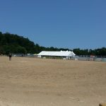 Bleacher setup alongside white tent for horse show in Ohio