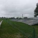 Green field event set up with portable bleachers in Ohio